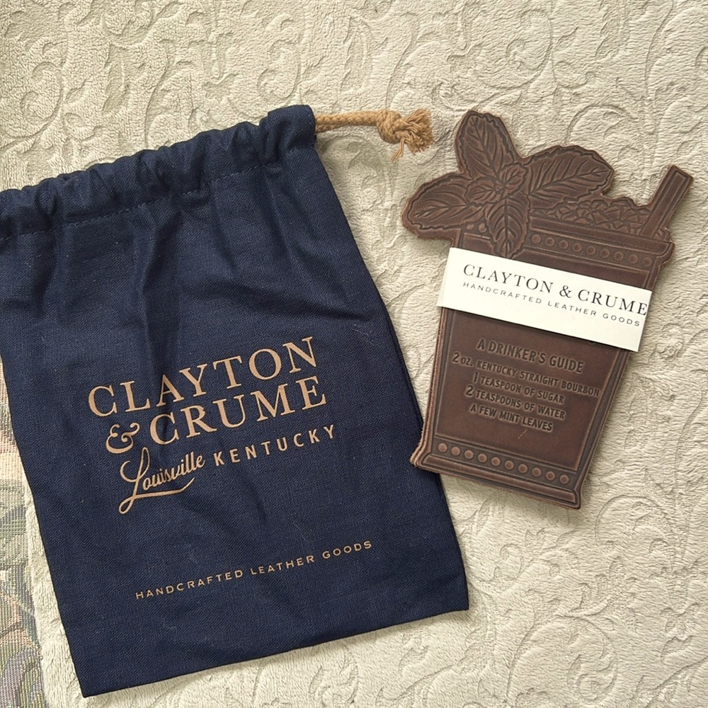 Clayton & Crume Louisville, Kentucky, Handcrafted Leather Coasters, Mint Julep
